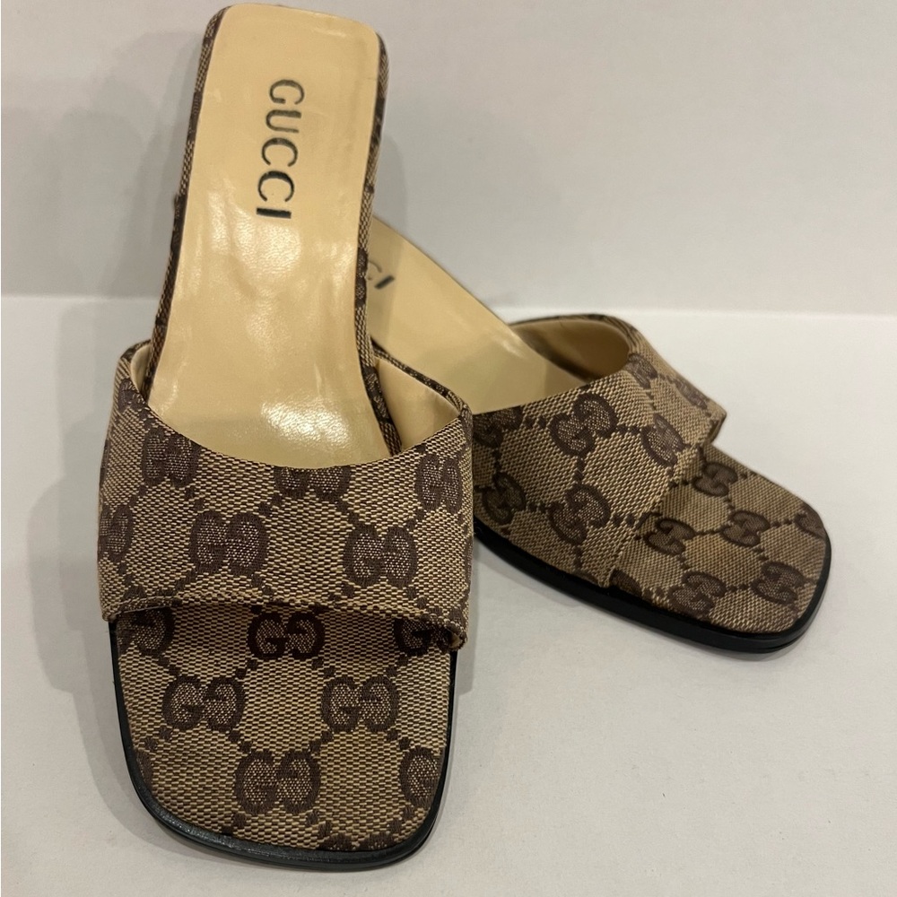 Gucci Beige Monogram Mules
